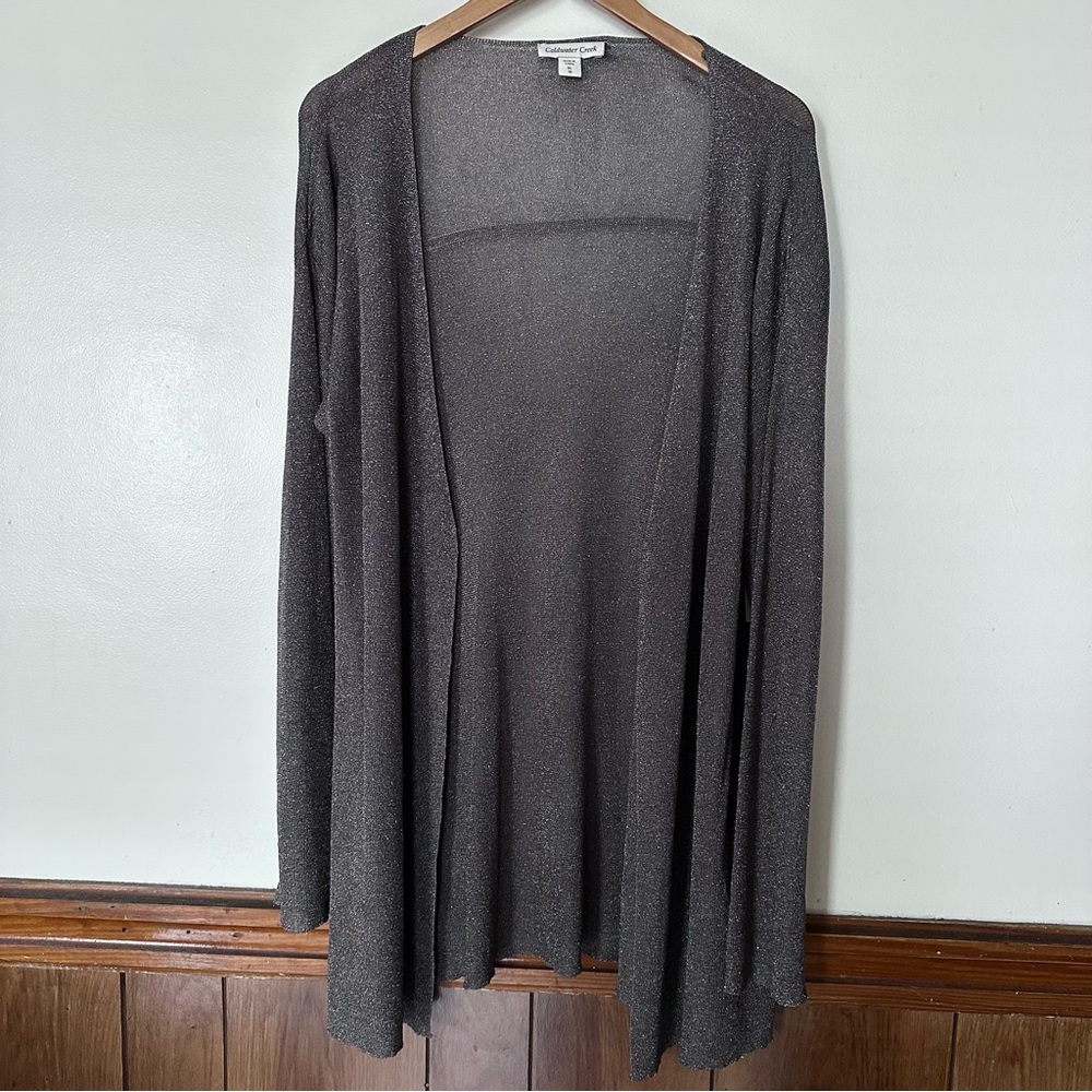 New Coldwater Gray Creek Open Front Longline Silver Shimmer Cardigan Sz XL Party